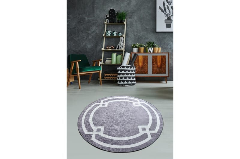 Margaritar Matta Rund 140 cm, Grå/Vit/Sammet