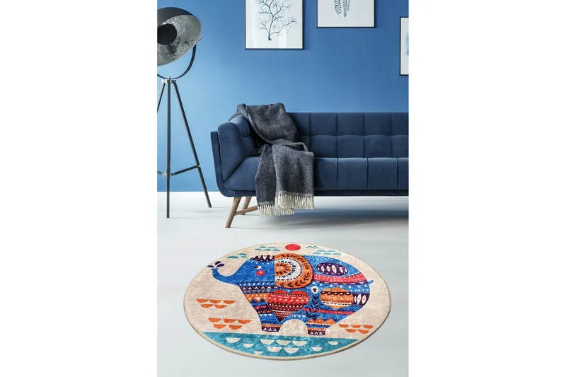 Merabe Matta Rund 100 cm - Flerfärgad/Sammet - Textil & mattor - Mattor - Modern matta - Friezematta