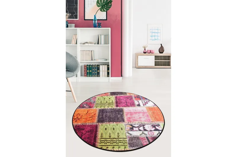 Nevriye Matta Rund 100 cm - Flerfärgad/Sammet - Textil & mattor - Mattor - Modern matta - Friezematta
