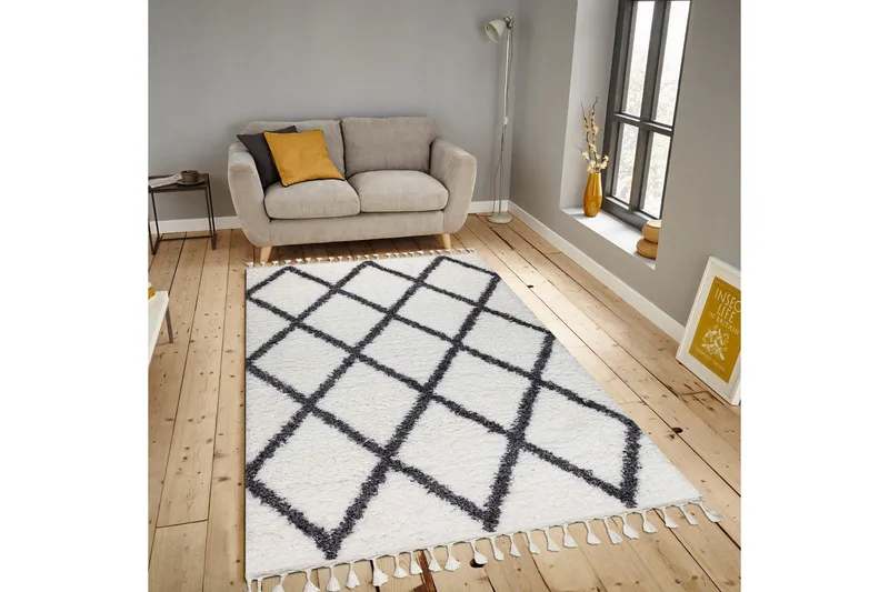 Nishiki Wiltonmatta 160x230 cm Rektangulär - Vit/Antracit - Textil & mattor - Mattor - Modern matta - Friezematta