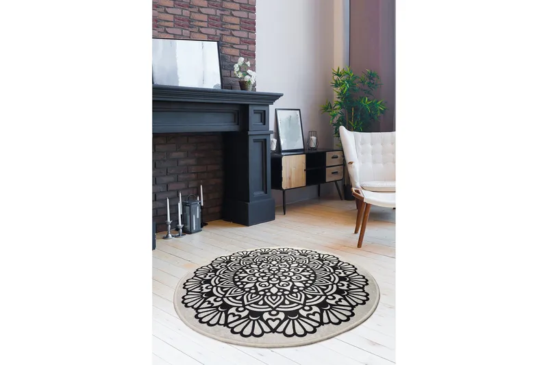 Ohanzy Matta Rund 100 cm - Flerfärgad/Sammet - Textil & mattor - Mattor - Modern matta - Friezematta