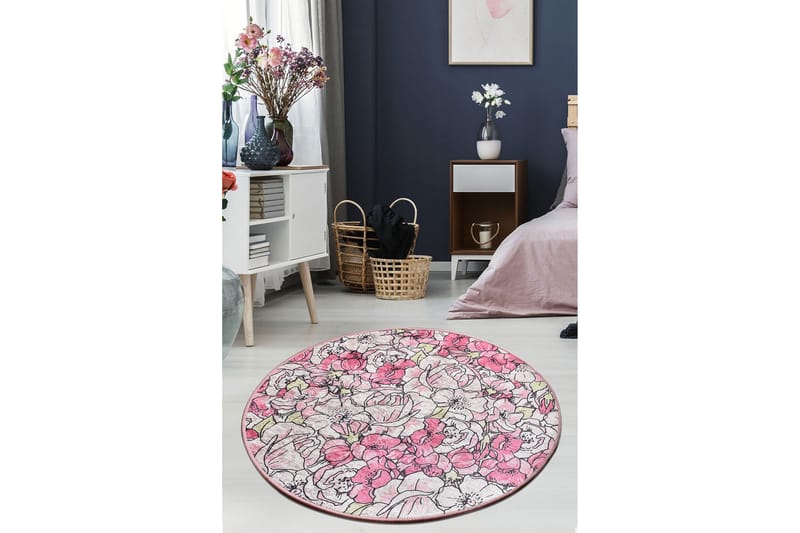 Pienk Matta Rund 100 cm - Rosa/Sammet - Textil & mattor - Mattor - Modern matta - Friezematta