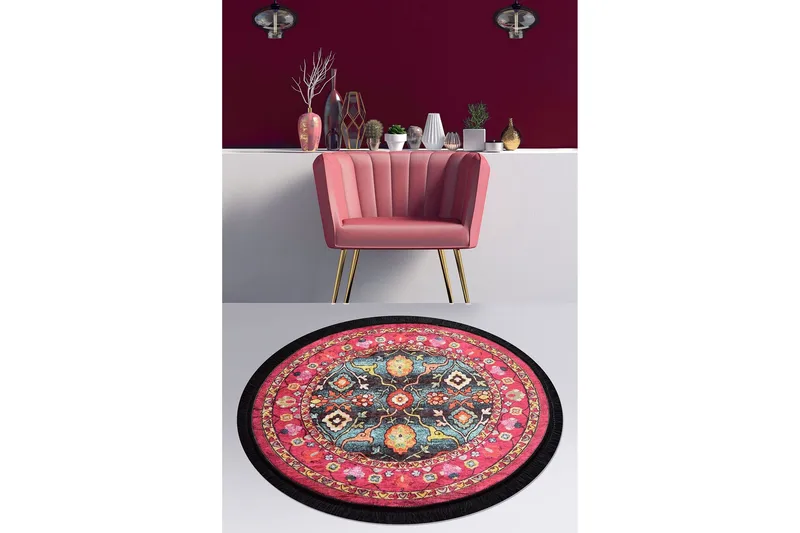 Svetik Matta Rund 100 cm - Flerfärgad/Sammet - Textil & mattor - Mattor - Modern matta - Friezematta