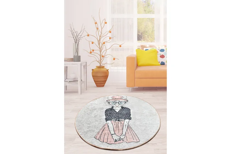 Tareixa Matta Rund 100 cm - Flerfärgad/Sammet - Textil & mattor - Mattor - Modern matta - Friezematta