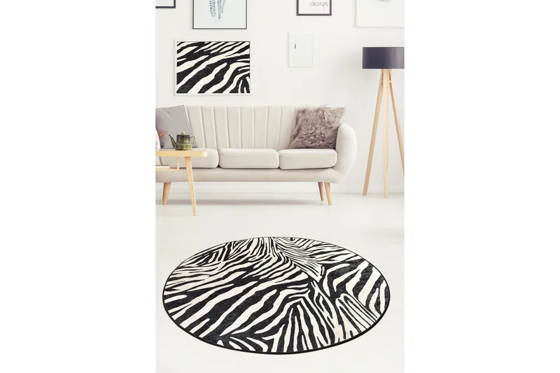 Ulphe Matta Rund 100 cm - Zebra/Sammet - Textil & mattor - Mattor - Modern matta - Friezematta