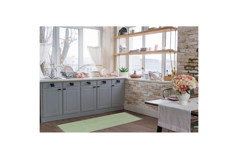 Garnmatta Line - 75x220 cm, Grön - Textil & mattor - Mattor - Modern matta - Bomullsmatta