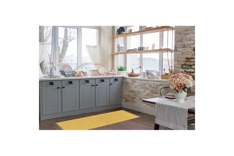 Garnmatta Line - 75x220 cm, Gul - Textil & mattor - Mattor - Modern matta - Bomullsmatta