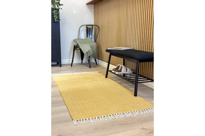 Garnmatta Line - 75x220 cm, Gul - Textil & mattor - Mattor - Modern matta - Bomullsmatta