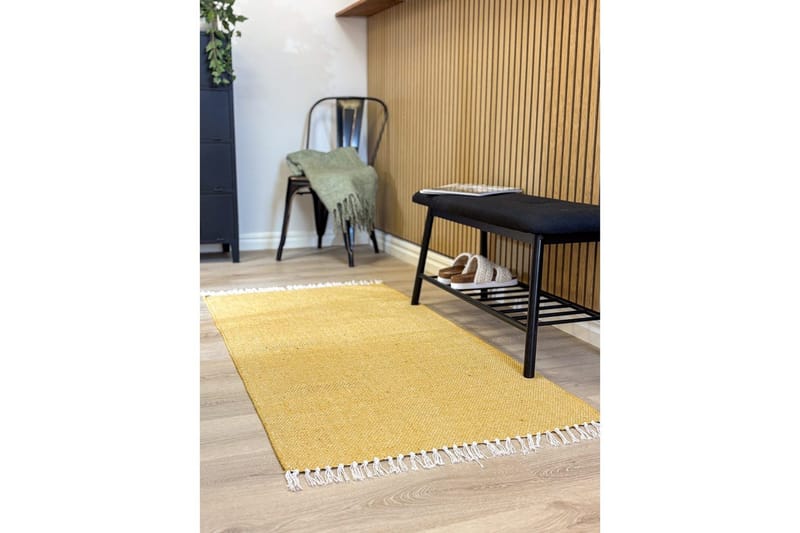 Garnmatta Line - 75x220 cm, Gul - Textil & mattor - Mattor - Modern matta - Bomullsmatta