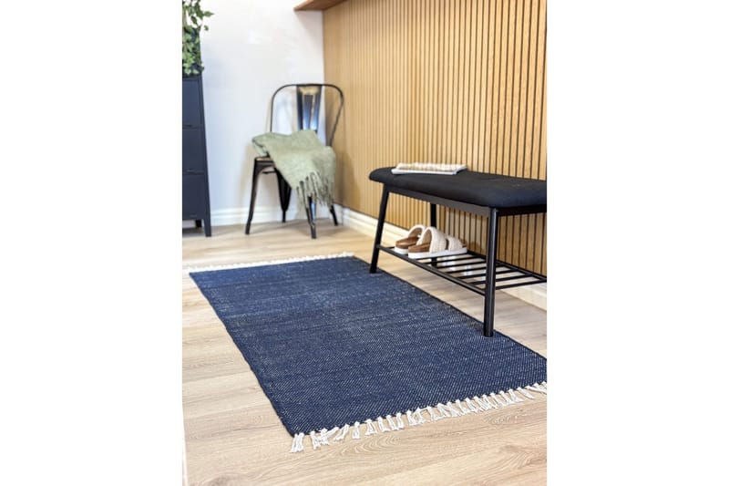 Garnmatta Line - 75x220 cm, Marinblå - Textil & mattor - Mattor - Modern matta - Bomullsmatta