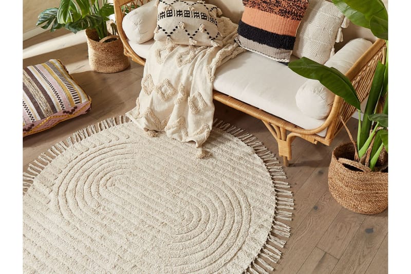 Halfeti Ryamatta 140 cm Rund - Beige - Textil & mattor - Mattor - Modern matta - Ryamatta & luggmatta