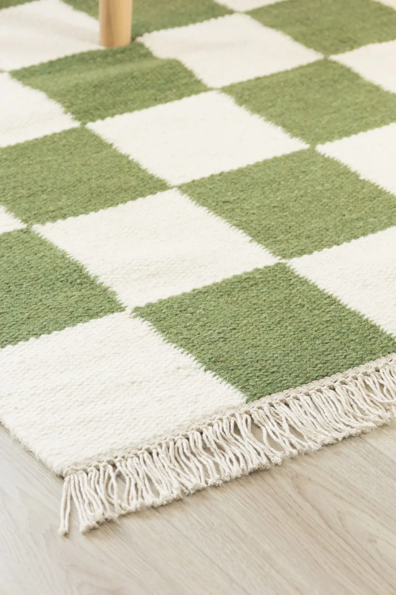 Handvävd Matta Nordic Check 160x230 cm - Smaragdgrön - Textil & mattor - Mattor - Modern matta - Ullmatta