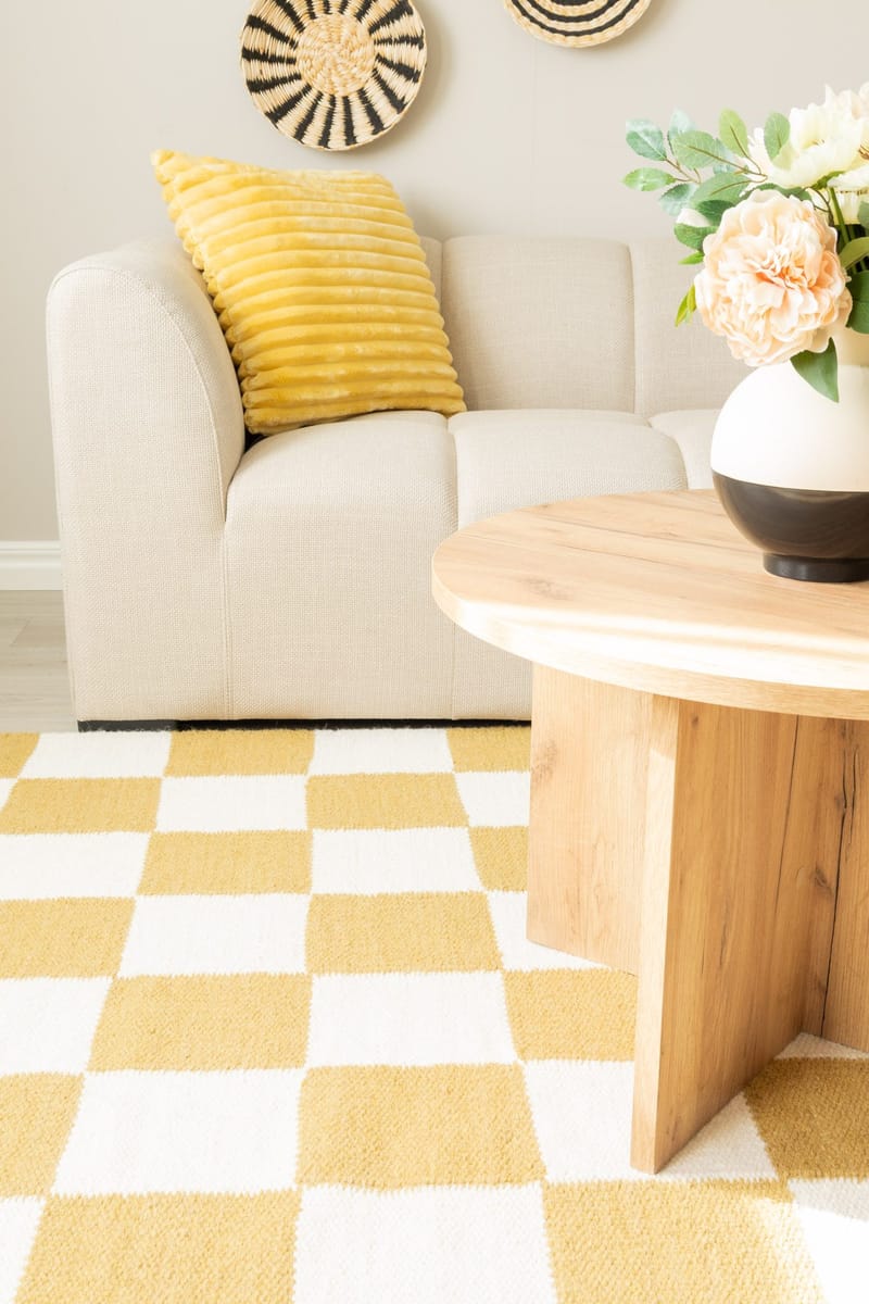 Handvävd Matta Nordic Check 200x300 cm - Lejongul - Textil & mattor - Mattor - Modern matta - Ullmatta