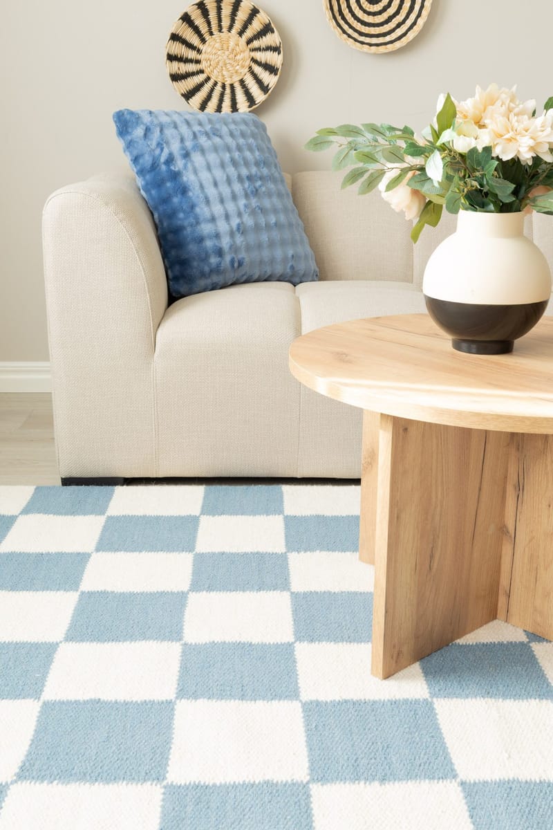 Handvävd Matta Nordic Check 240x340 cm - Duvblå - Textil & mattor - Mattor - Modern matta - Ullmatta