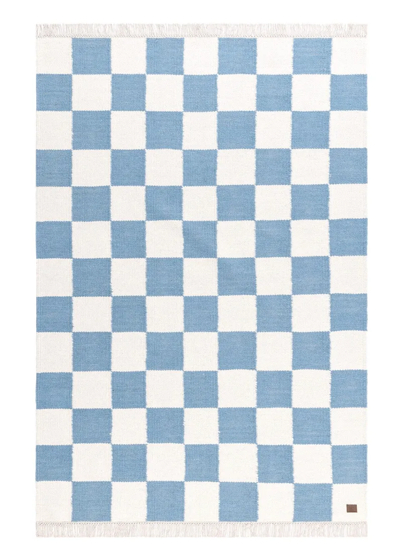 Handvävd Matta Nordic Check 240x340 cm, Duvblå