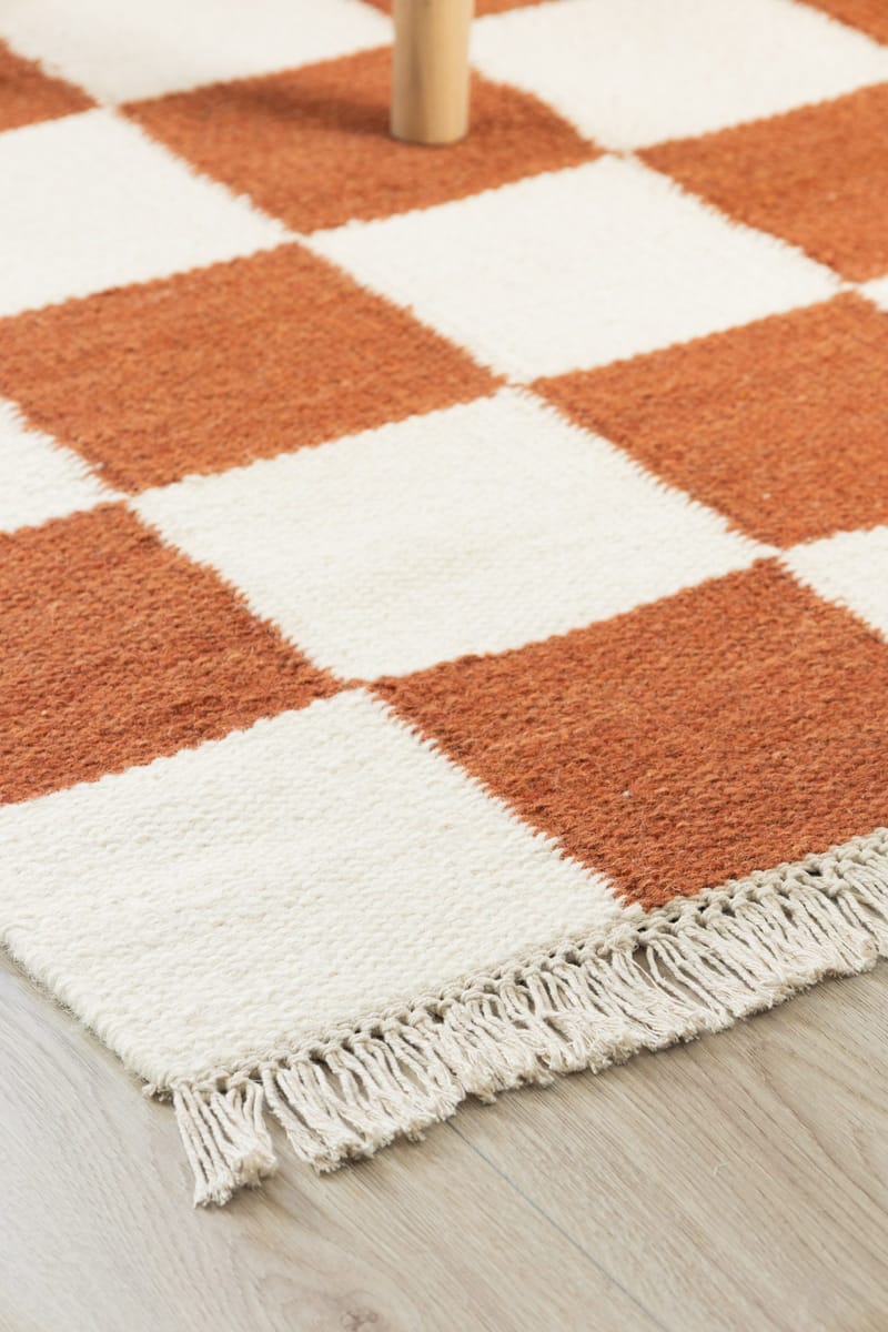 Handvävd Matta Nordic Check 75x200 cm - Terracotta - Textil & mattor - Mattor - Modern matta - Ullmatta
