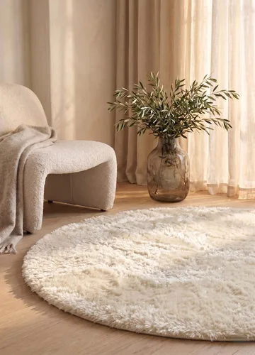 Maskinvävd Matta Novelle Rund 120 cm - Creme - Textil & mattor - Mattor - Modern matta - Ryamatta & luggmatta