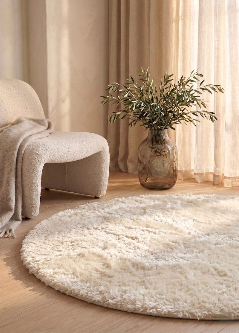 Maskinvävd Matta Novelle Rund 120 cm - Creme - Textil & mattor - Mattor - Modern matta - Ryamatta & luggmatta