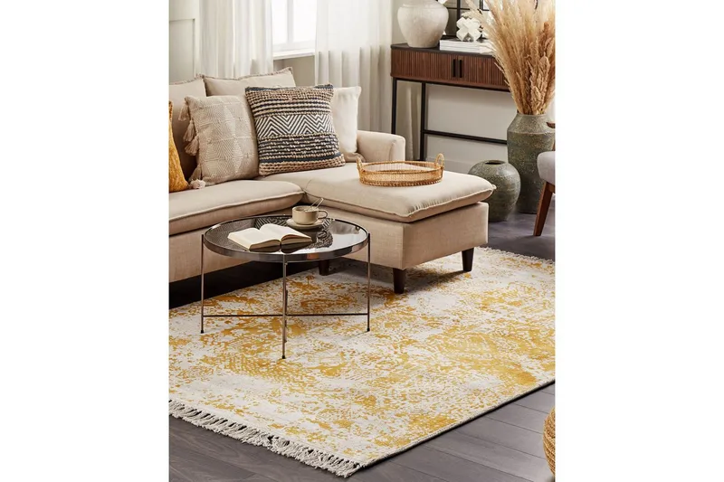 Matta Boyali - Beige, gul, 140x200 cm - Textil & mattor - Mattor - Modern matta - Viskosmatta & konstsilkesmatta