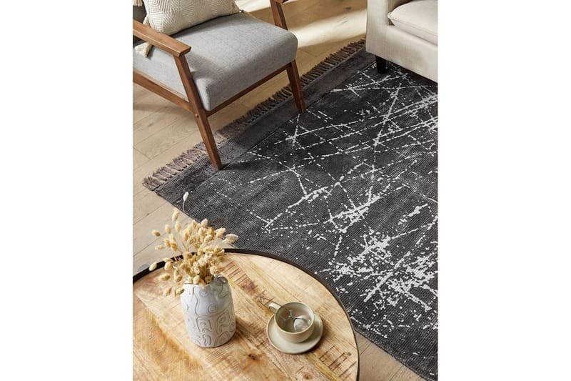 Matta Hanli - Mörkgrå, vit, 140x200 cm - Textil & mattor - Mattor - Modern matta - Viskosmatta & konstsilkesmatta