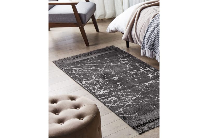 Matta Hanli - Mörkgrå, vit, 80x150 cm - Textil & mattor - Mattor - Modern matta - Viskosmatta & konstsilkesmatta
