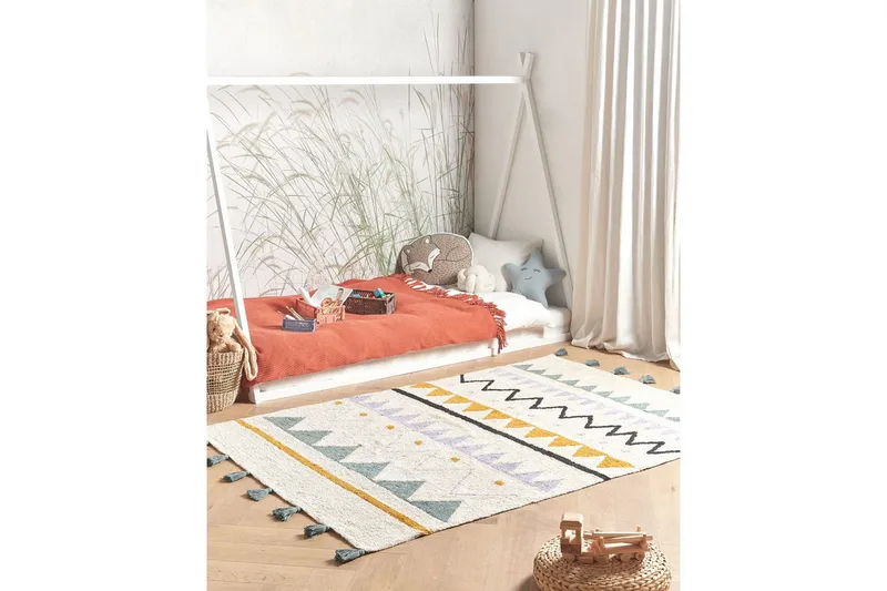 Matta Zaysan - Beige, grön, lila, gul, svart - Textil & mattor - Mattor - Modern matta - Bomullsmatta