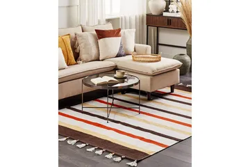 Plattvävd Hisarli - Brun, gul, orange, beige, 140x200 cm - Textil & mattor - Mattor - Modern matta - Bomullsmatta