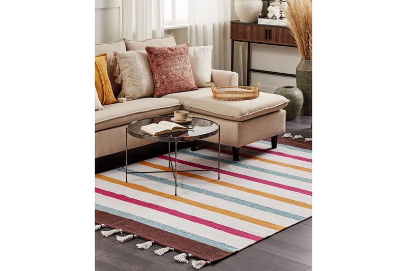 Plattvävd Hisarli - Flerfärgad, vit, brun, blå, orange, 140x200 cm - Textil & mattor - Mattor - Modern matta - Bomullsmatta