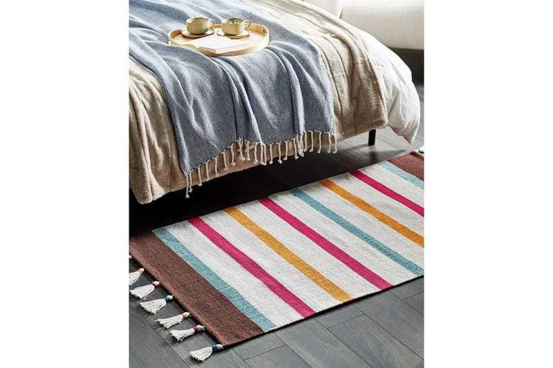 Plattvävd Hisarli - Flerfärgad, vit, brun, blå, orange, 80x150 cm - Textil & mattor - Mattor - Modern matta - Bomullsmatta