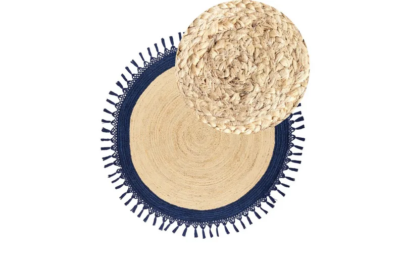 Plattvävd Marts - Beige, blå, 140x140 cm - Textil & mattor - Mattor - Modern matta - Sisalmattor