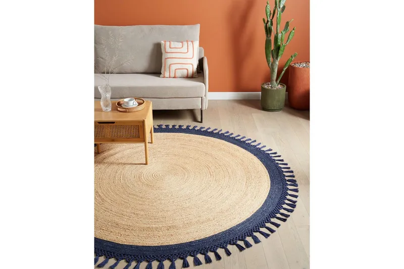 Plattvävd Marts - Beige, blå, 200x200 cm - Textil & mattor - Mattor - Modern matta - Sisalmattor