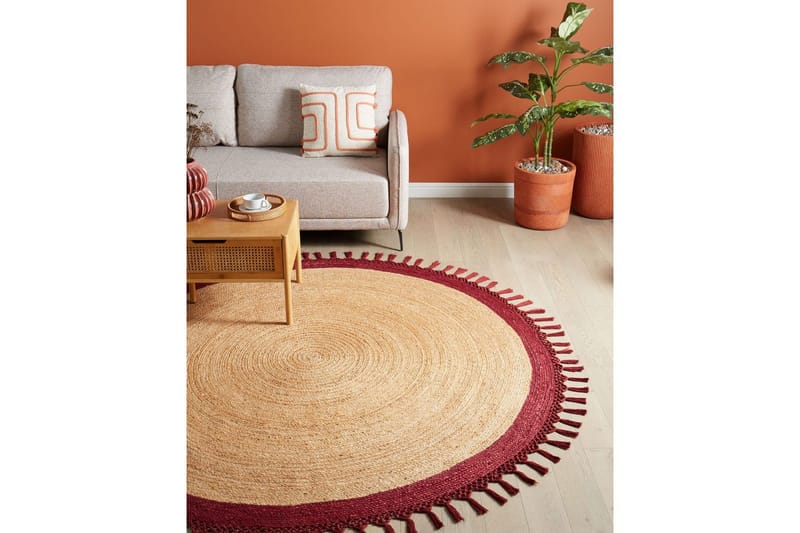 Plattvävd Marts - Beige, Röd, 200x200 cm - Textil & mattor - Mattor - Modern matta - Sisalmattor