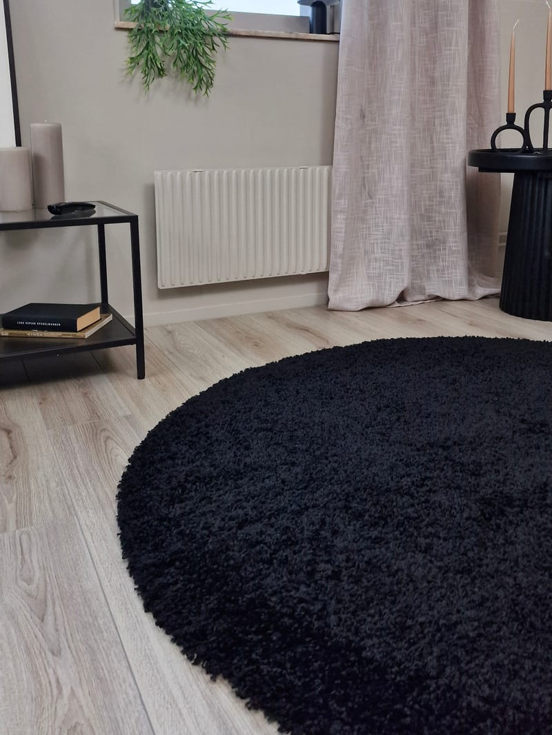 Lounge Ryamatta 200 cm Rund - Svart - Textil & mattor - Mattor - Modern matta - Ryamatta & luggmatta