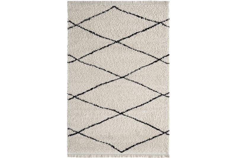Woolly Shaggy Ryamatta 200x290 cm Diagonal Rektangulär - Cremevit/Svart - Ryamatta & luggmatta - Handvävda mattor - Gummerade mattor - Små mattor - Mönstrade mattor - Stora mattor
