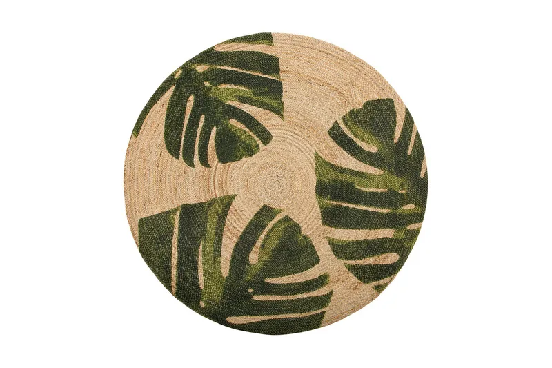 Byner Matta med Monsteramotiv Rund 140 cm, Beige