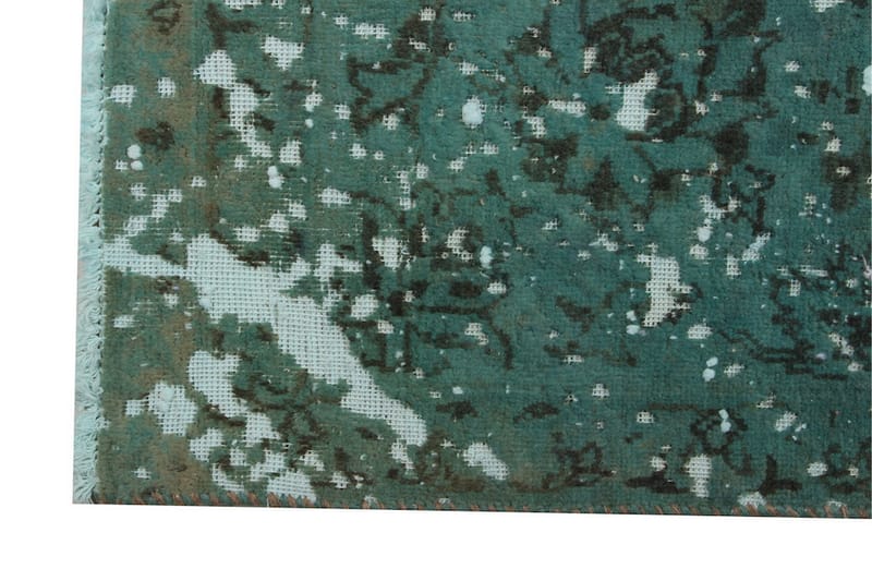 Handknuten Vintage Matta Ull Grön 100x290cm - Ullmatta - Handvävda mattor
