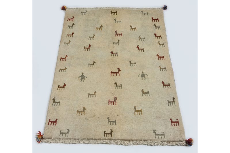 Handknuten Gabbeh Shiraz Ull Beige 103x138cm - Handvävda mattor - Orientaliska mattor - Persisk matta