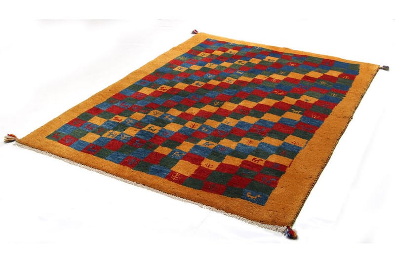 Handknuten Gabbeh Shiraz Ull Guld/Blå 131x175cm - Handvävda mattor - Orientaliska mattor - Persisk matta