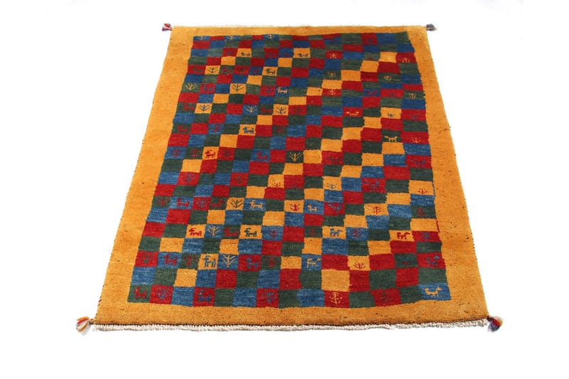Handknuten Gabbeh Shiraz Ull Guld/Blå 131x175cm - Handvävda mattor - Orientaliska mattor - Persisk matta