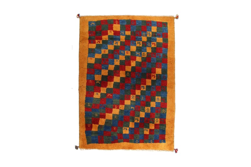 Handknuten Gabbeh Shiraz Ull Guld/Blå 131x175cm - Orientaliska mattor - Handvävda mattor - Persisk matta
