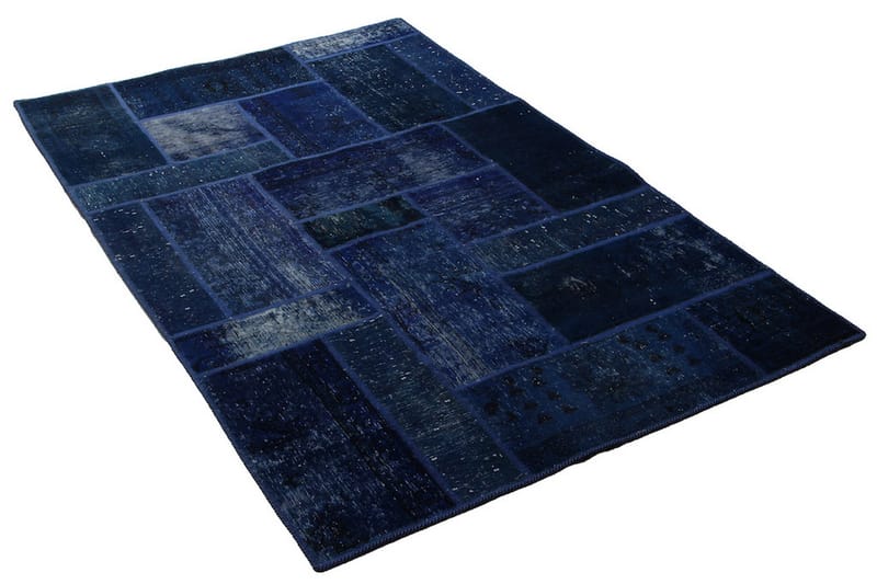 Handknuten Patchworkmatta Ull/Garn Mörkblå/Blå 138x214cm - Patchwork matta - Handvävda mattor