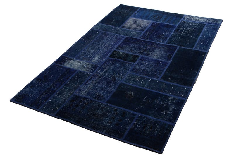Handknuten Patchworkmatta Ull/Garn Mörkblå/Blå 138x214cm - Patchwork matta - Handvävda mattor