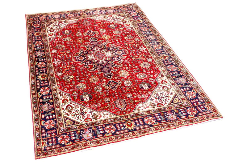 Handknuten Persisk Patinamatta 195x290 cm - Röd/Mörkblå - Orientaliska mattor - Persisk matta