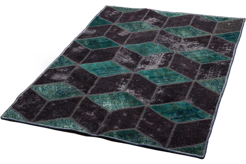 Handknuten Patchworkmatta Ull/Garn Flerfärgad 107x152cm - Patchwork matta - Handvävda mattor