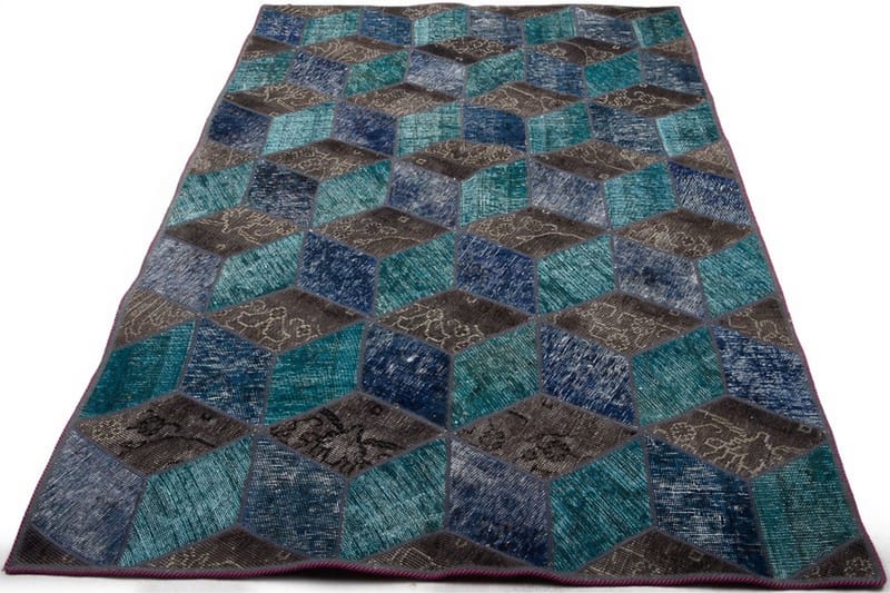 Handknuten Patchworkmatta Ull/Garn Flerfärgad 142x216cm - Patchwork matta - Handvävda mattor