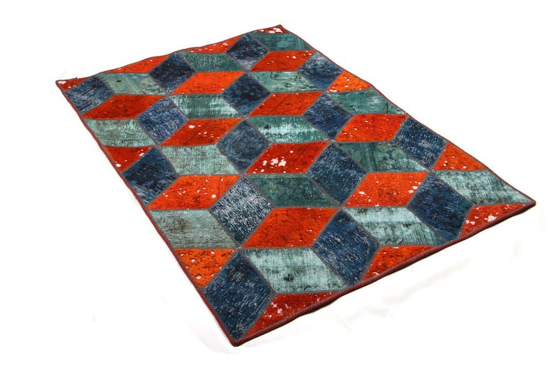 Handknuten Patchworkmatta Ull/Garn Flerfärgad 105x152cm - Patchwork matta - Handvävda mattor