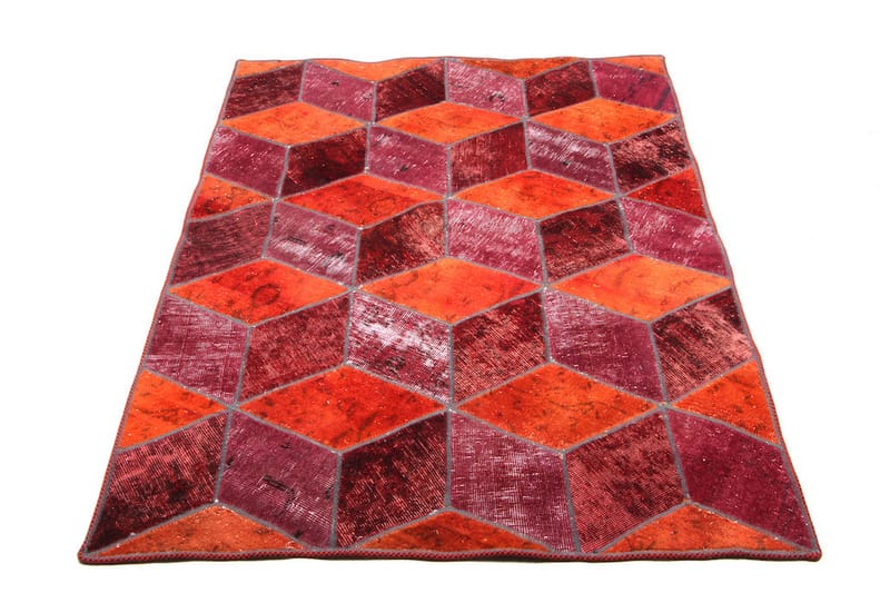 Handknuten Patchworkmatta Ull/Garn Flerfärgad 106x153cm - Patchwork matta - Handvävda mattor