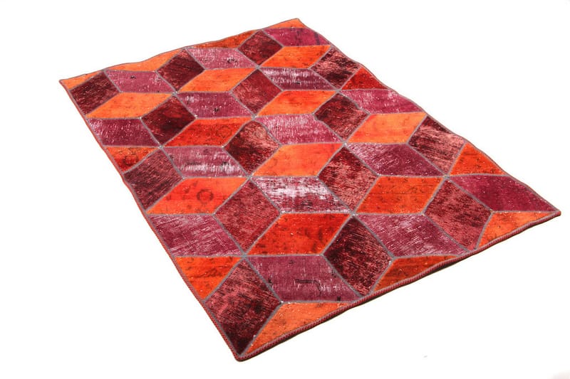 Handknuten Patchworkmatta Ull/Garn Flerfärgad 106x153cm - Patchwork matta - Handvävda mattor