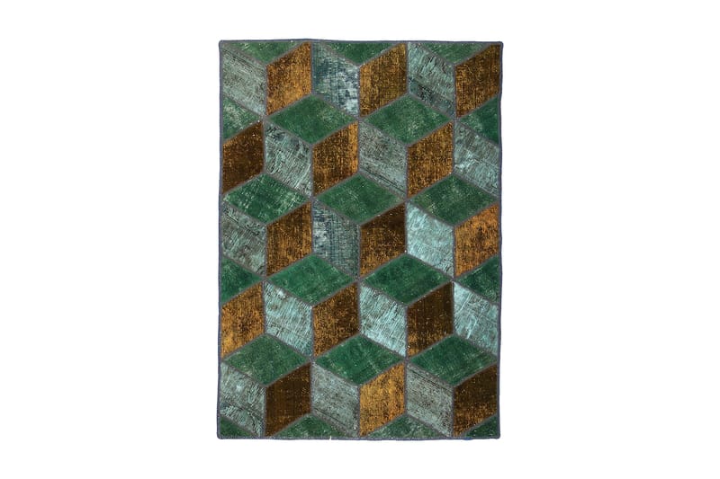 Handknuten Patchworkmatta Ull/Garn Flerfärgad 107x152cm - Patchwork matta - Handvävda mattor