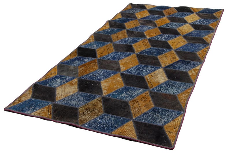Handknuten Patchworkmatta Ull/Garn Flerfärgad 124x248cm - Patchwork matta - Handvävda mattor